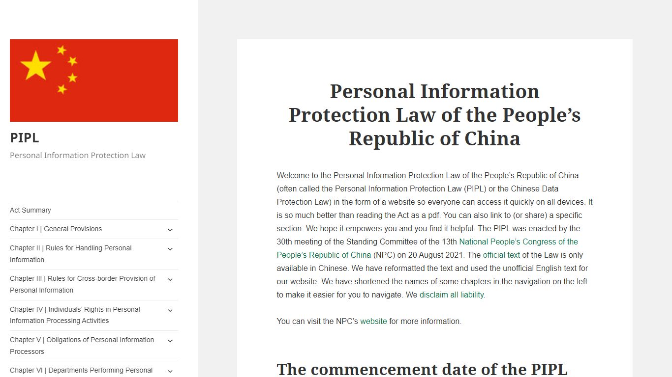 PIPL - Personal Information Protection Law of the People’s Republic ...